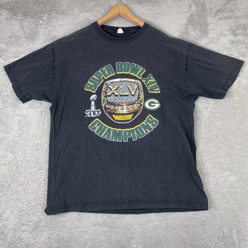Green Bay Packers‎ Super Bowl XLV Champions Shirt Mens XL Black Graphic Tee